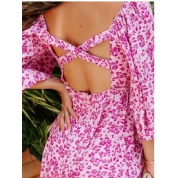 En Crème Pink Floral Open back Babydoll Dress Size S - Picture 2 of 5